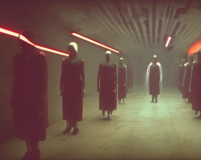 Image similar to a film still from beyond the black rainbow by panos cosmatos, dramatic, futuristic, cinematic lighting, high resolution