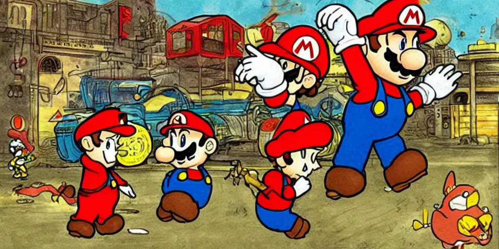 Image similar to mario is in resident evil by richard scarry