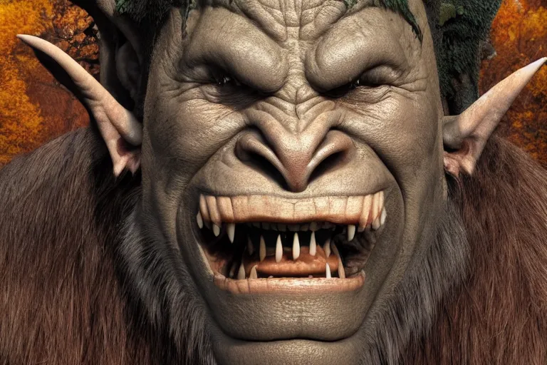 Image similar to realistic portrait photo of a happy orc. high resolution color photo, times magazine 2 0 2 1