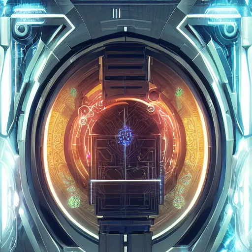 Image similar to a futuristic vault door, elegantly ornamented digital illustration by greg rutkowski, cyberpunk, android netrunner