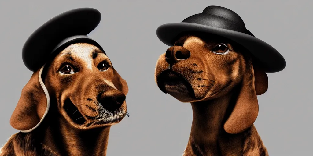 Image similar to portrait of snoop dogg as a literal dog with a hat, digital art, unreal engine