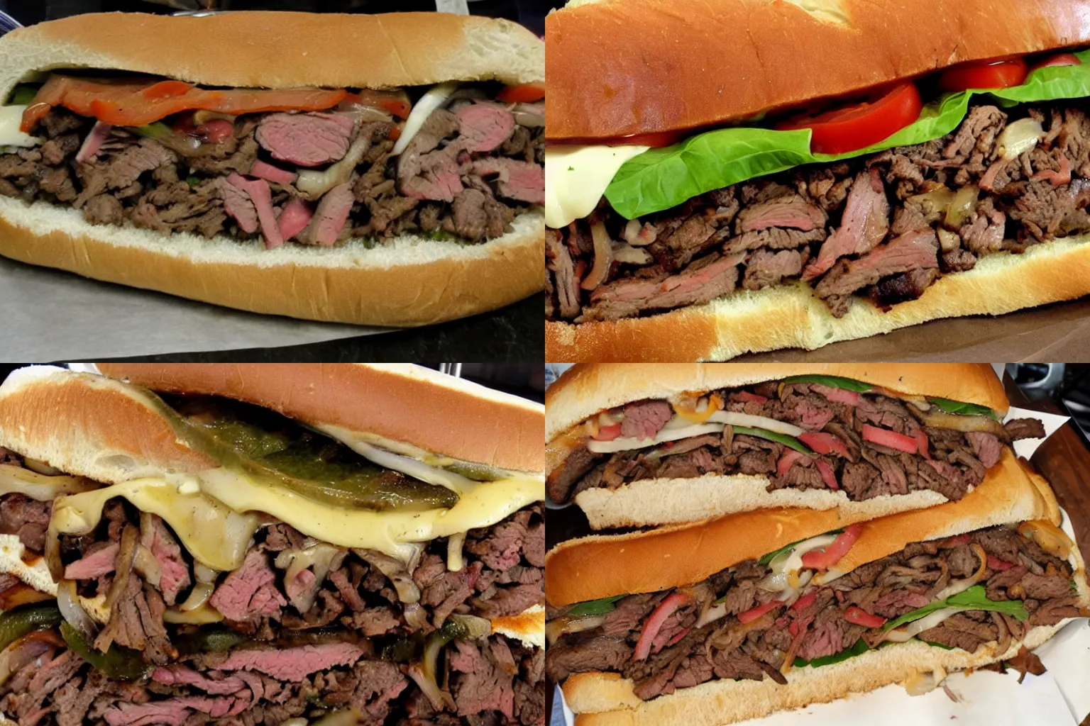 Prompt: philly steak sandwich with excessive meat, so much meat, too much meat, it's overflowing