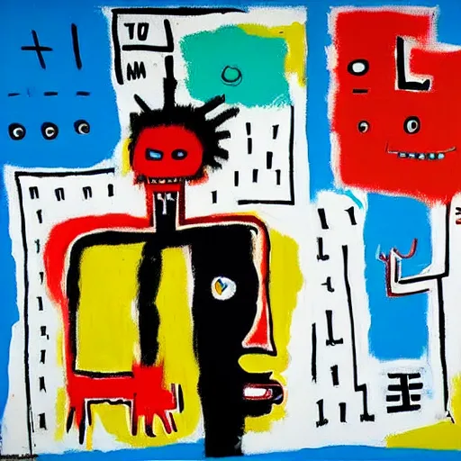 Image similar to a Painting by Jean Michel Basquiat about facebook and social media, detailed