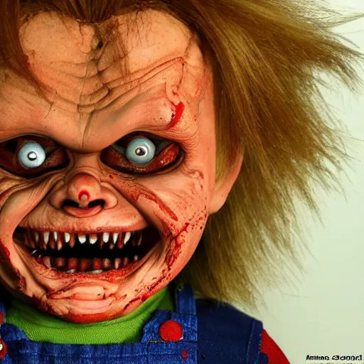 Image similar to Chucky doll, horror, creepy, distorted, evil, haunting, imploded