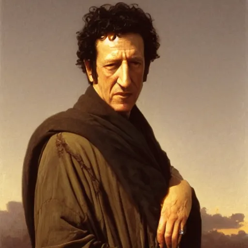 Image similar to painting of geoffrey rush as hector barbosaa. art by william adolphe bouguereau. during golden hour. extremely detailed. beautiful. 4 k. award - winning.