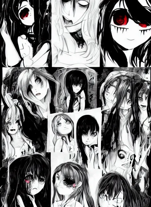 Image similar to a dark picture comic featuring blood horror and goth anime girls, anime vampires, evil horror vibes