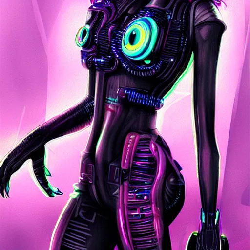 Image similar to cyberpunk fashion illustration, alien, beautiful, vivid colours, artistic sketch, hd, detailed, digital painting