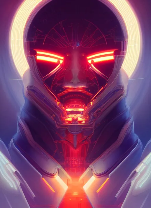 Image similar to symmetry!! portrait of minotaur, sci - fi, tech wear, glowing lights!! intricate, elegant, highly detailed, digital painting, artstation, concept art, smooth, sharp focus, illustration, art by artgerm and greg rutkowski and alphonse mucha, 8 k