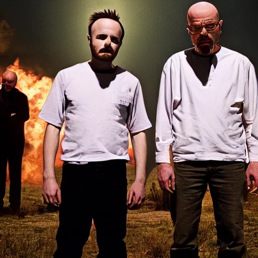 Image similar to Jesse Pinkman and Walter White join a cult together