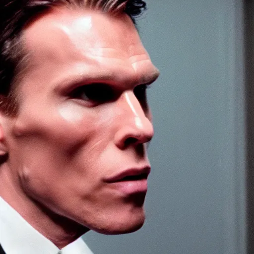 Image similar to Live Action Still of Jerma in American Psycho, real life, hyperrealistic, ultra realistic, realistic, highly detailed, epic, HD quality, 8k resolution, body and headshot, film still