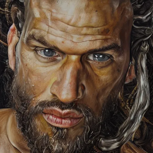 Image similar to high quality high detail painting by lucian freud, hd, khal drogo