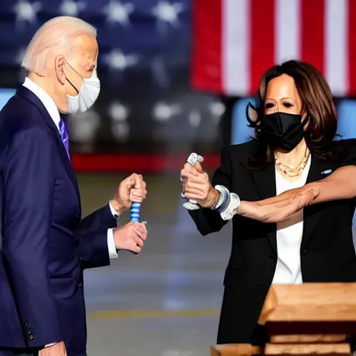 Prompt: joe biden and kamala harris giving away crack pipes to everyone