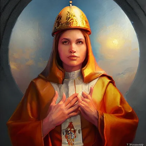 Image similar to female pope, an oil painting by ross tran and thomas kincade