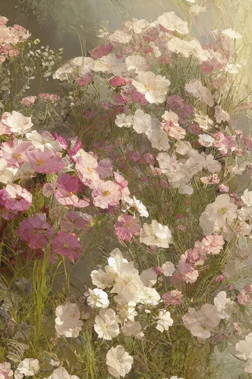 Prompt: an intricate artistic painting of a beautiful wallpaper art pattern made of elegant flowers with painterly motives and textures, hyper detailed, octane render, vivid colors, artstation, by jeremy mann, by alphonse mucha