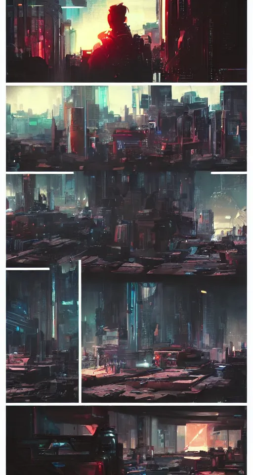 Image similar to Sci-Fi cyberpunk Comic page made up of art by the best artists Trending on Artstation. Paneling style by Bill Sienkiewicz. Octane render, Raytracing, 3d masterpiece, fantastic lighting by James Gurney.. Slice-of-life mundane genre.