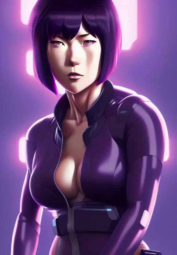 Image similar to a fullbody portrait of motoko kusanagi the major ghost in the shell : : connected to cables, under repairs, maintenance area, technicians : : by ilya kuvshinov, rossdraws, artgerm, sola digital arts, anti aliasing, raytracing : :