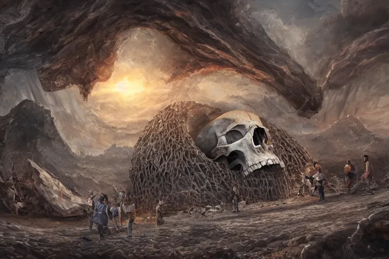 Prompt: a giant skull being unearthed in an excavation site, digital painting, mixed media, trending on artstation and deviantart, epic composition, magnum opus, highly detailed, 8 k