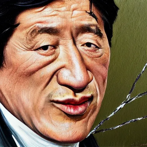 Prompt: high quality high detail painting by lucian freud, hd, portrait of mad jackie chan