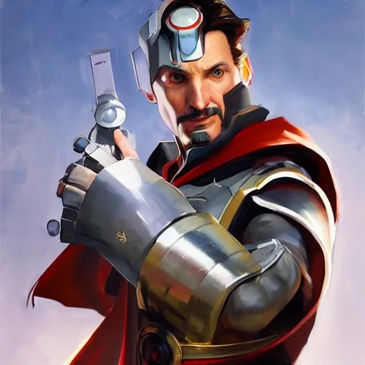 Image similar to greg manchess portrait painting of armored doctor strange as overwatch character, totally whack, medium shot, asymmetrical, profile picture, organic painting, sunny day, matte painting, bold shapes, hard edges, street art, trending on artstation, by huang guangjian and gil elvgren and sachin teng