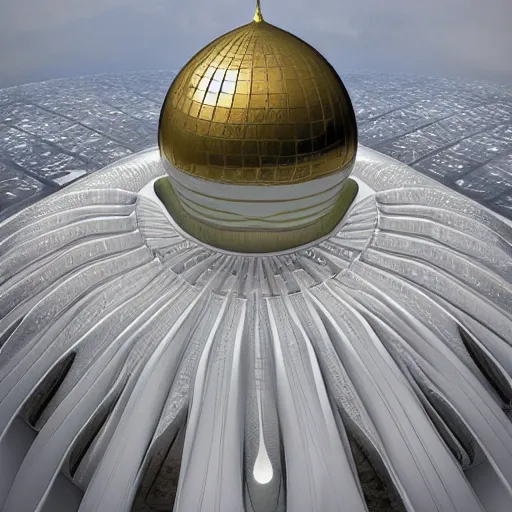 Image similar to mosque with dome by zaha hadid fantasy world