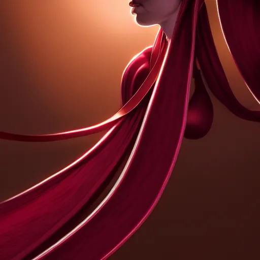 Image similar to chaotic burgundy satin ribbons instead of skin build image of face, one point perspective, moebius, bao pham, donato giancola, larry elmore, masterpiece, trending on artstation, featured on pixiv, cinematic composition, beautiful lighting, sharp, details, hyper - detailed, hdr, 4 k, 8 k