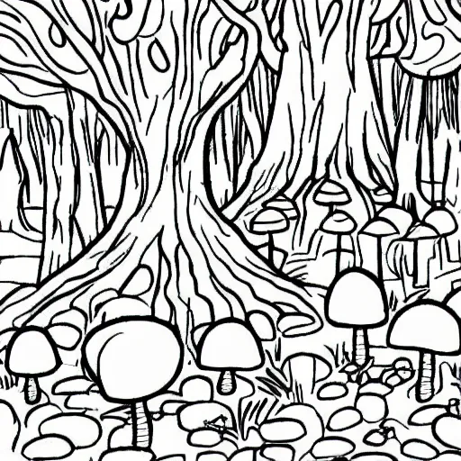 Image similar to an adult coloring page of toadstools in the forest