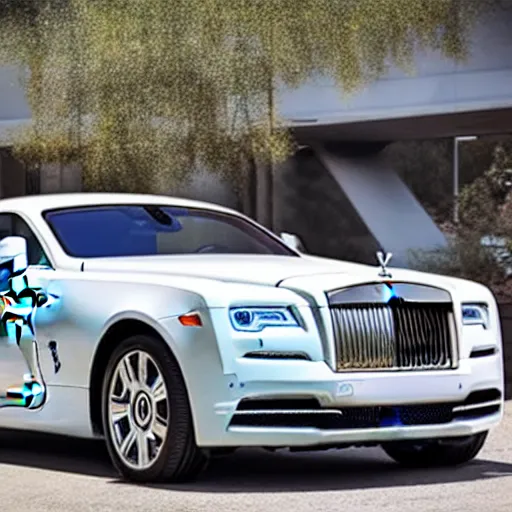 Prompt: Rolls Royce Wraith parked next to Model T ford, black and white