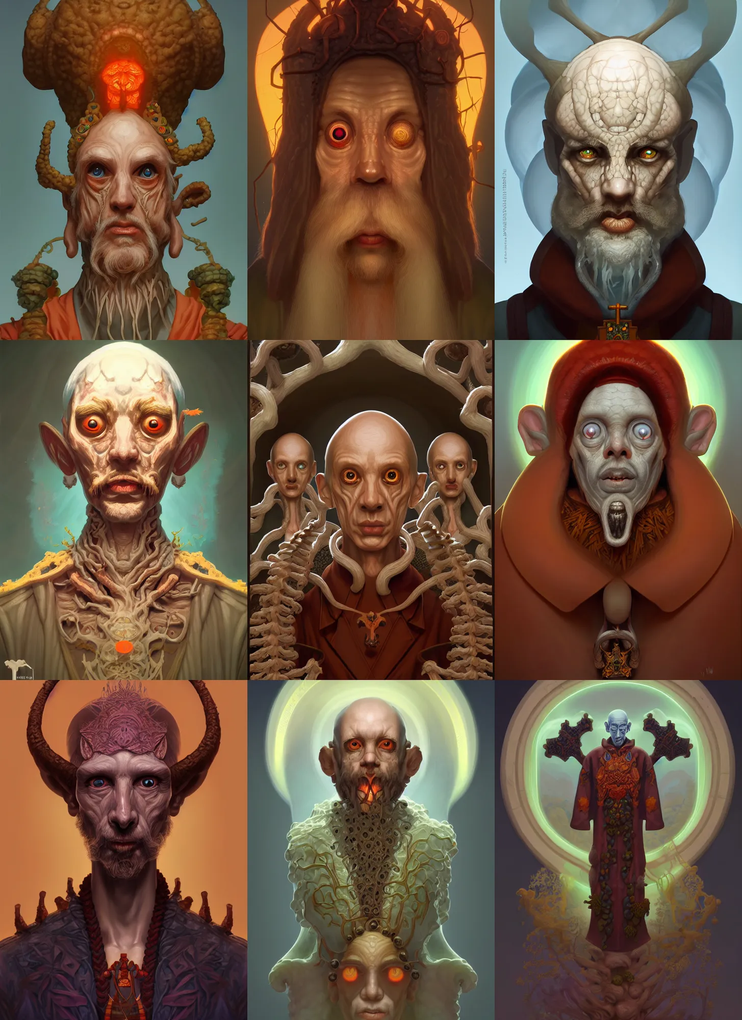 Prompt: symmetry!! rpg! portrait of a weird! fungus priest, intricate, highly detailed, digital painting, artstation, concept art, smooth, sharp focus, illustration, art by john currin and aaron jasinski and ivan albright and hsiao - ron cheng, 8 k