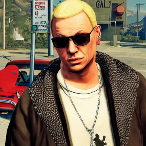 Prompt: Slim Shady in GTA V cover, rockstar games, no text,