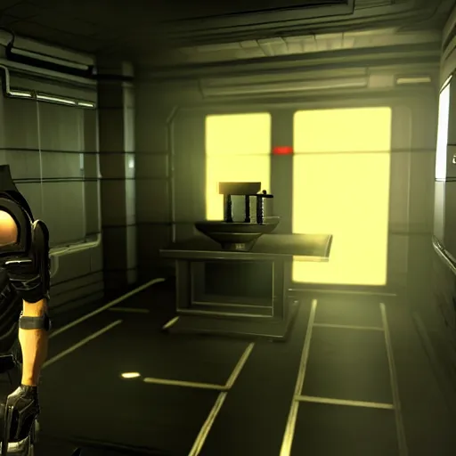 Prompt: Adam Jensen's appartment from the Game