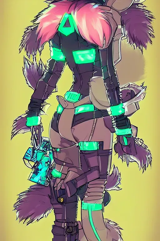 Image similar to a cyberpunk anthropomorphic fox with a fluffy tail, comic art, trending on furaffinity, cartoon, kawaii, backlighting, furry art!!!, neon