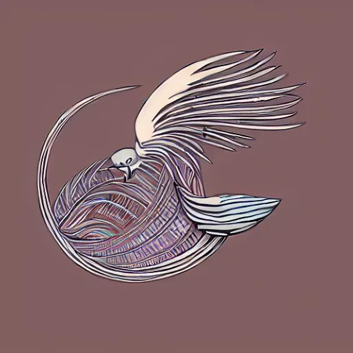 Image similar to phoenix salt bird round composition rebirth symbolism swirl tail feather graphic design Egyptian style simple design lineart contour