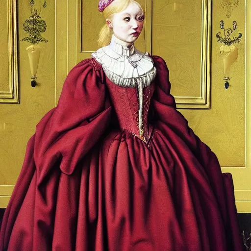 Image similar to blonde victorian princess, hyperrealism, concept art, jan van eyck