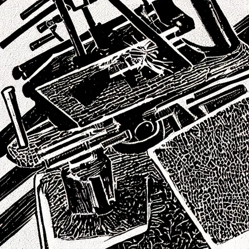 Image similar to microscope image of sars - cov - 2, linocut