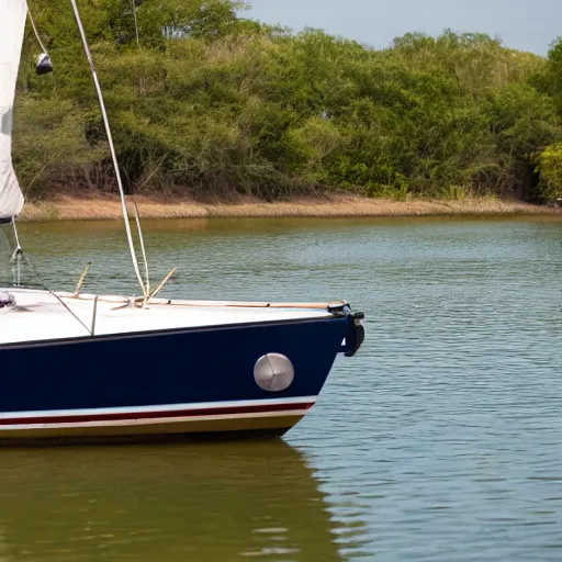 Prompt: pond yacht being sailed by a man