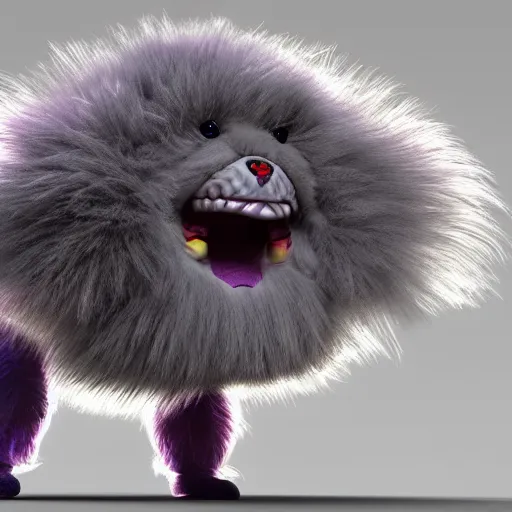 Prompt: fluffy alien creature character concept 3 d render with long detailed fur 4 k