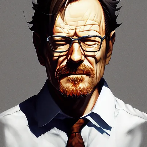 Image similar to An anime portrait of Bryan Cranston, by Stanley Artgerm Lau, WLOP, Rossdraws, James Jean, Andrei Riabovitchev, Marc Simonetti, and Sakimichan, tranding on artstation