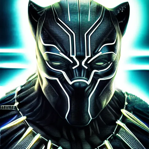 Image similar to Cyberpunk Black Panther, close up shot, neon, cyborg, futuristic, photorealistic, 8K,