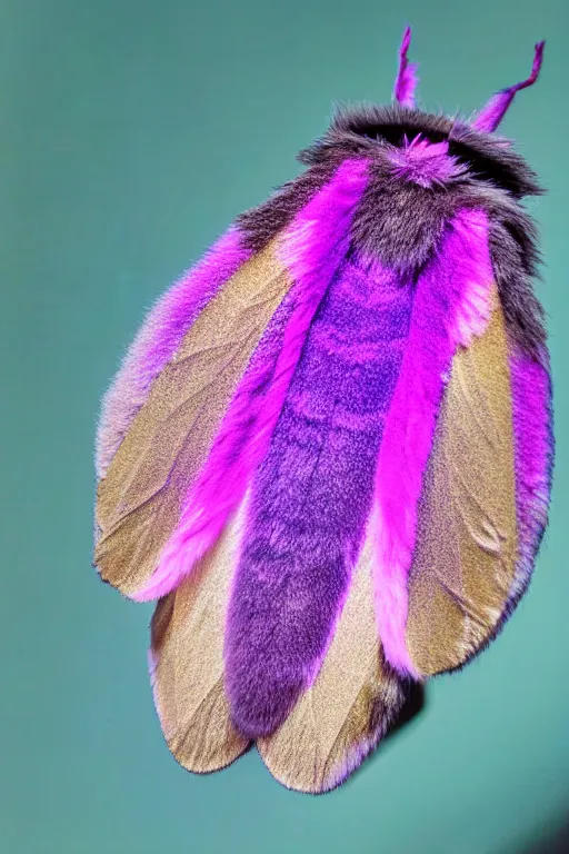 Image similar to high quality macro photo pearlescent furry moth! jeweled gorgeous! highly detailed david ligare elson peter cinematic purple neon lighting high quality low angle hd 8k sharp shallow depth of field