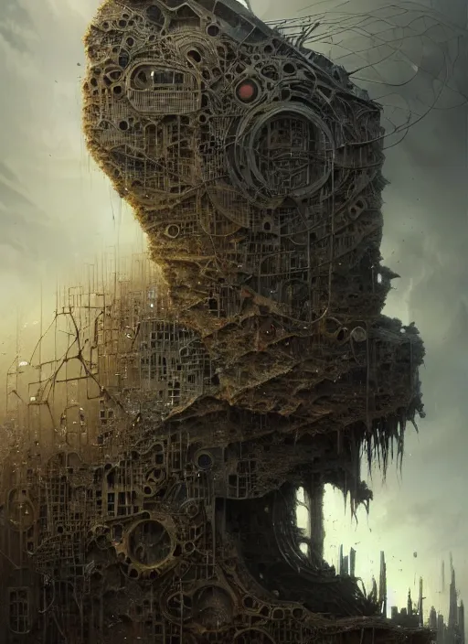 Prompt: closeup portrait shot of a broken building in a scenic dystopian environment, intricate, elegant, highly detailed, centered, digital painting, artstation, concept art, smooth, sharp focus, illustration, artgerm, tomasz alen kopera, peter mohrbacher, donato giancola, joseph christian leyendecker, wlop, boris vallejo