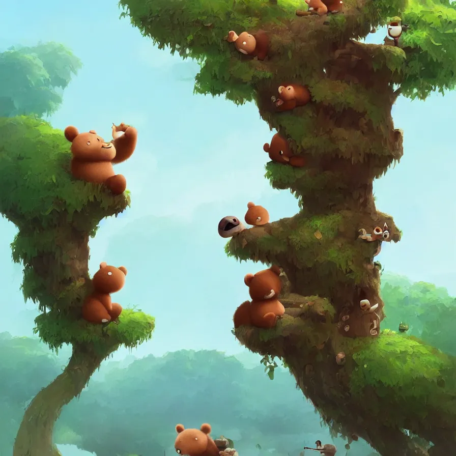 Prompt: A river, a baby bear on top of a trunk, jungle, art by Goro Fujita, ilustration, concept art, sharp focus, ArtStation, Deviantart