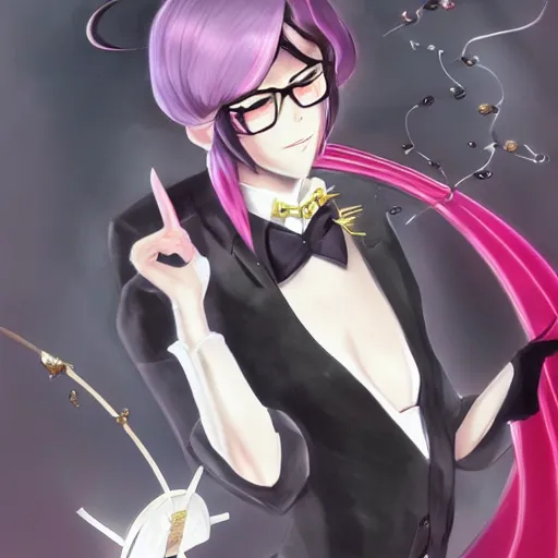 Image similar to portrait of bayonetta as a butler, anime fantasy illustration by tomoyuki yamasaki, kyoto studio, madhouse, ufotable, trending on artstation