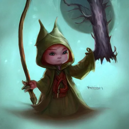 Prompt: cute little anthropomorphic maple tree, wielding a magic staff, tiny, small, short, wizard robe, cute and adorable, pretty, beautiful, dnd character art portrait, matte fantasy painting, deviantart artstation, by jason felix by steve argyle by tyler jacobson by peter mohrbacher, cinema