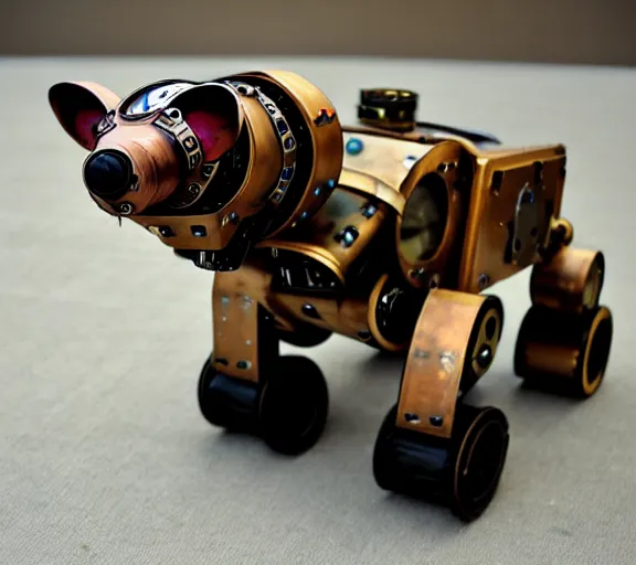 Image similar to futuristic steampunk ferret - shaped mech, steampunk ferret - robot, borderlands - inspired ferret - shaped robot