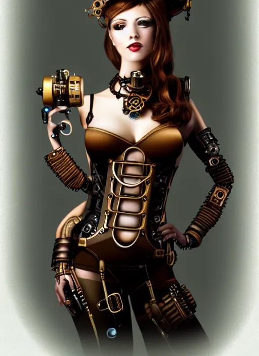 Prompt: image of beautyful female android steampunk,