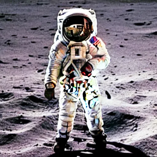 Image similar to carl sagan dressed in an astronaut suit on the moon