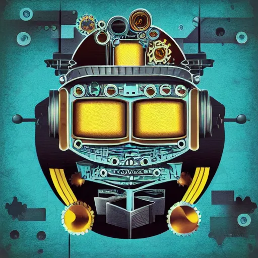 Prompt: album cover design illustrating detailed steampunk robots playing djent vector art dadaism cubism