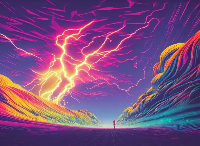 Image similar to abstract lightning storm by tomokazu matsuyama and dan mumford, unreal engine, high resolution render, featured on artstation, octane, 8 k, highly intricate details, vivid colors, vector illustration