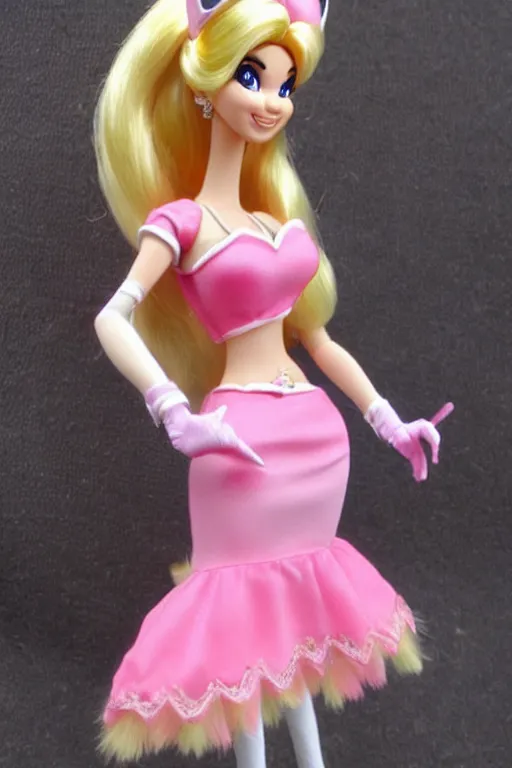 Image similar to princess peach from super mario as barbie doll, photorealistic, highly detailed,