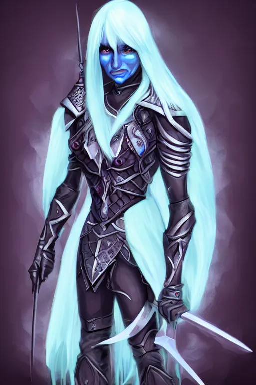 Image similar to a drow warrior, highly detailed, digital art, sharp focus, trending on art station, dungeons and dragons, anime art style